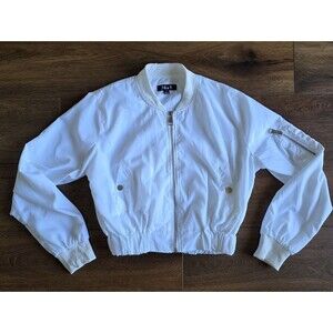 36 Point 5 Bomber Jacket Womens M White 36.5 Long Sleeve Preppy Casual